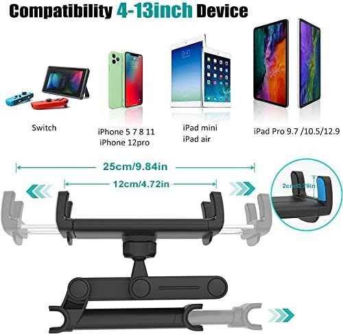 Car Headrest Tablet Mount Holder for 4-13" iPad Device, Universal Kids Stretchable Backseat Tablet Stand for with iPad Pro 12.9 10.5 9.7 Air Mini, Samsung Galaxy Tab, Kindle Fire, iPhone