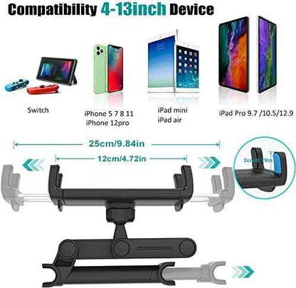 Car Headrest Tablet Mount Holder for 4-13" iPad Device, Universal Kids Stretchable Backseat Tablet Stand for with iPad Pro 12.9 10.5 9.7 Air Mini, Samsung Galaxy Tab, Kindle Fire, iPhone