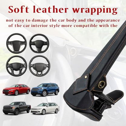 Leather Car Steering Wheel Lock Anti Theft Device Adjustable Length Fit for Cars Trucks Vans and SUVs with 2 Keys Leather Cover & Reinforced Steel Core Scratch