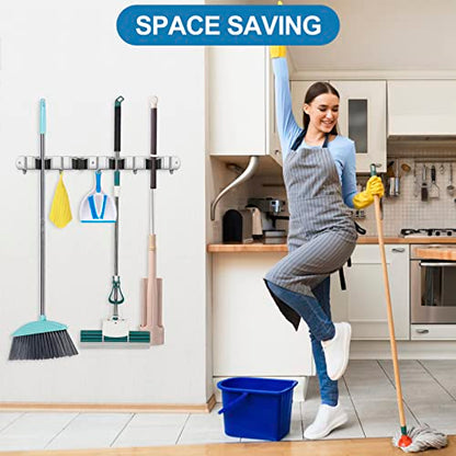 Broom Holder Wall Mount Stainless Steel Mop Organizer