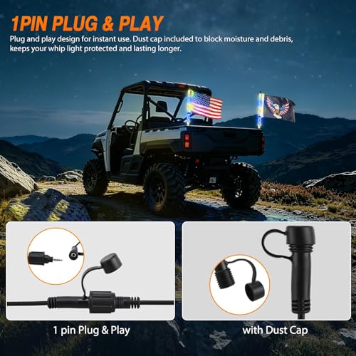 RGB LED Whip Light 2PCS 2FT Spiral Antenna Whips (2 Foot)