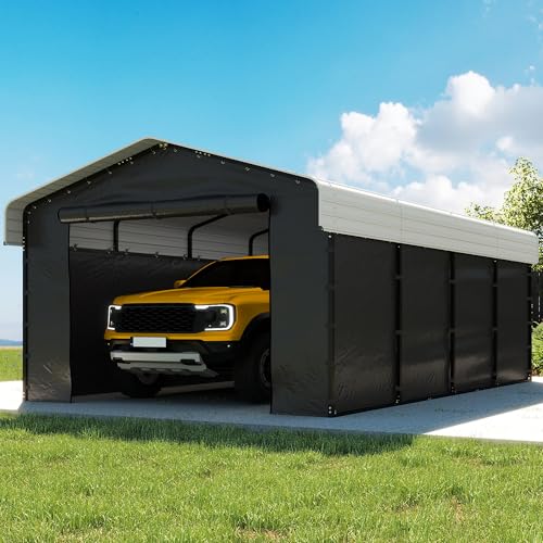 12x20 FT Heavy Duty Metal Carport with Removable Sidewall