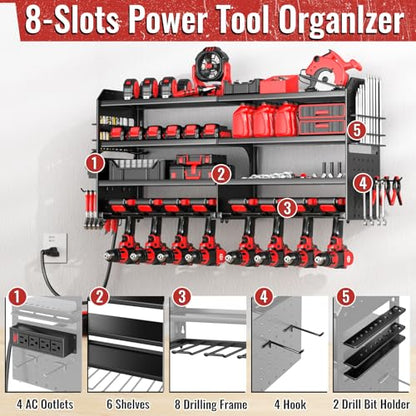Large Power Tool Organizer Wall Mount with Charging Station