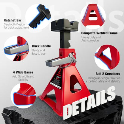 3 Ton Jack Stands with 2 Crossbars & Double Locking for Car (2 Count)