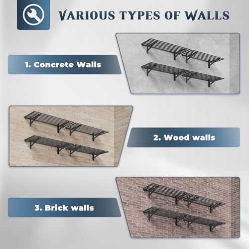4 Pack Garage Shelving Wall Mounted with 16 Hooks (4 Count)