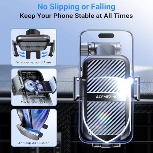 3-in-1 Car Phone Holder [122+LBS Strongest Suction & Stable Clamp Arm] 360° Adjustable Car Phone Mount, Cell Phone Holders for Your Car for Dashboard Vent, All Smartphones & Car Models
