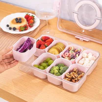 Divided Snack Serving Tray with Lid and Handle Travel Snackle Charcuterie Container Portable Storage Organizer for Candy