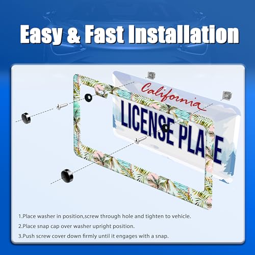 Plam Tree License Plate Frame Stainless Steel Accessory 12.3x6.3 Inch