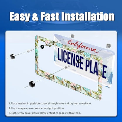 Plam Tree License Plate Frame Stainless Steel Accessory 12.3x6.3 Inch