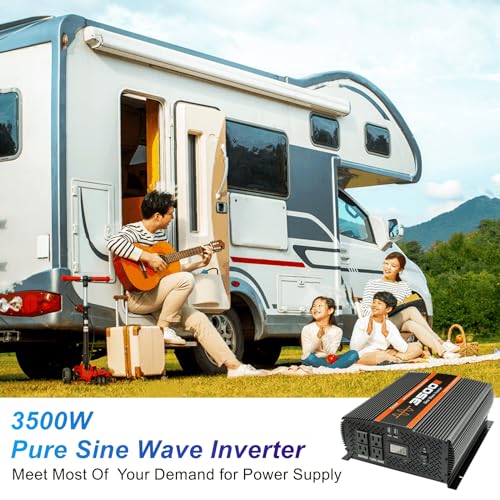 3500W Pure Sine Wave Inverter 12V to 120V with 4 Power Outlets for RV Solar Power