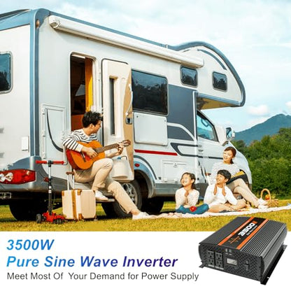 3500W Pure Sine Wave Inverter 12V to 120V with 4 Power Outlets for RV Solar Power
