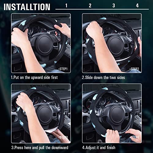 Mint Embroidery Butterfly Steering Wheel Cover