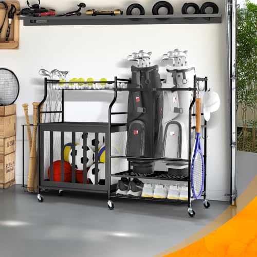 Rolling Ball Storage Rack and Sports Equipment Organizer