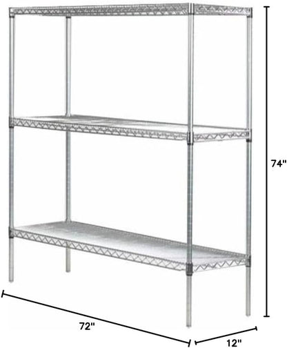 Omega 12" Deep x 72" Wide x 74" High 3 Tier Chrome Starter Shelving Unit