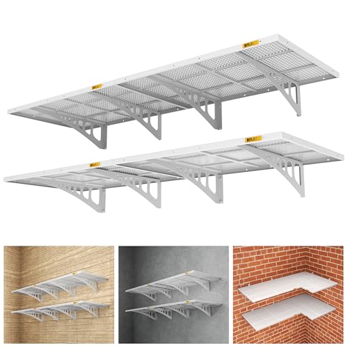 4Pack 2x3ft Adjustable Metal Garage Wall Shelving Heavy Duty Garage Storage Shelf Wall Mounted White (4 Count)