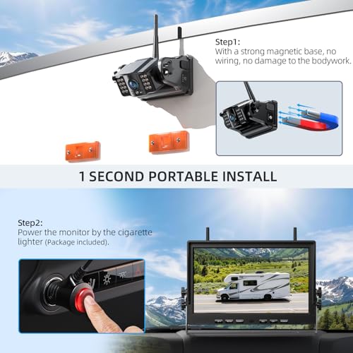 Magnetic Wireless Backup Camera Kit with HD1080P 10” DVR Monitor (2 Count)