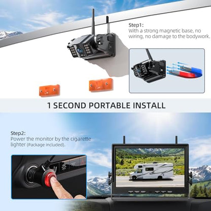 Magnetic Wireless Backup Camera Kit with HD1080P 10” DVR Monitor (2 Count)