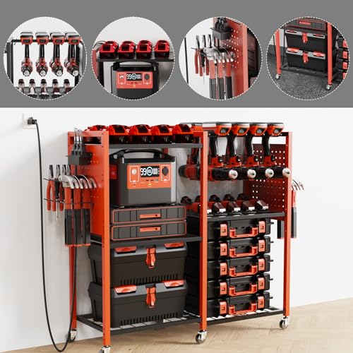 Heavy Duty Power Tools Organizer Cart with Charging Power Strip