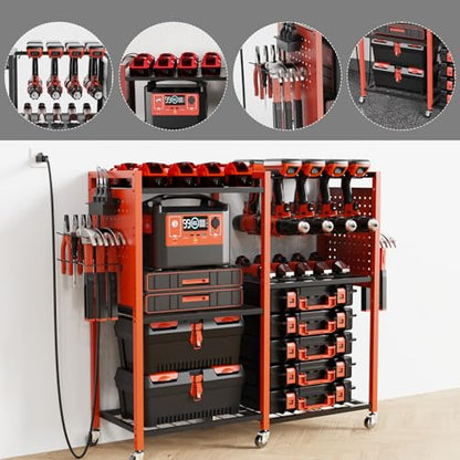 Heavy Duty Power Tools Organizer Cart with Charging Power Strip