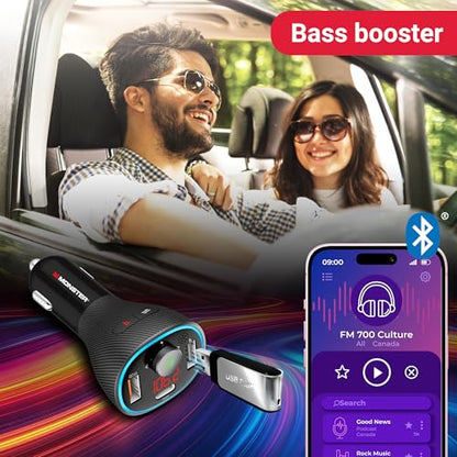 Monster Bluetooth FM Transmitter for Car Cigarette Lighter with 20W QC3.0 USB A & USB C PD Charger
