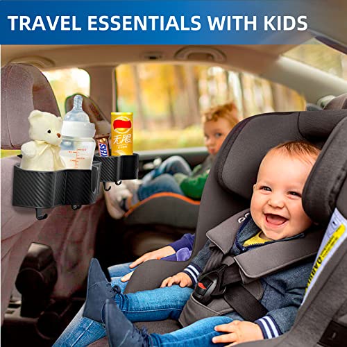 3-in-1 Car Headrest Organizer with 3.7" Cup Holder & Hooks-2PC (2 Count)