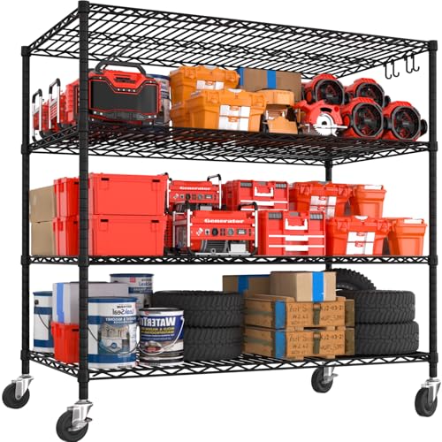 55.5"W x 24"D x 80"H Heavy Duty Wire Shelving with Wheels 2400LBS