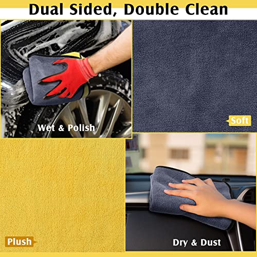 20 Pcs Microfiber Car Drying Towels Microfiber Cleaning Cloth 800 GSM Thick Plush Cleaning Dusting Cloth Auto Detailing Absorbent Towels Rags for Car Household Kitchen Window (20 Count)