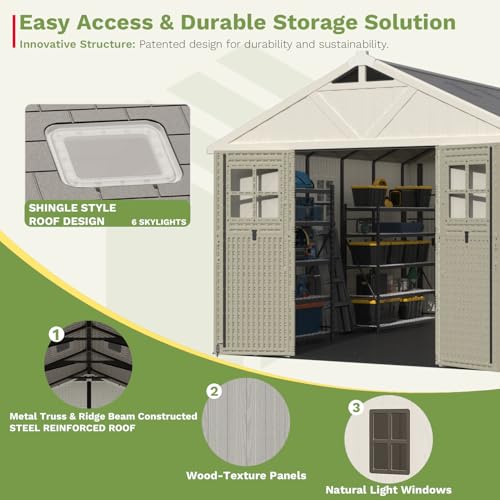 10x12 FT Resin Outdoor Storage Shed with Floor and Skylight
