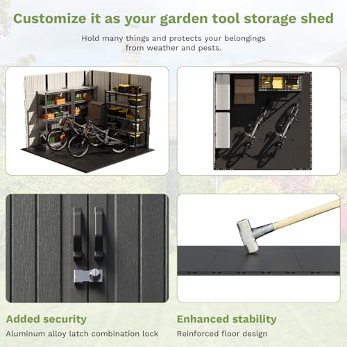 8x8 FT Resin Outdoor Storage Shed with Floor