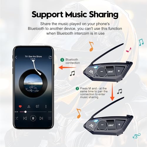 Motorcycle Bluetooth intercom MS20 2000m Helmet Intercom (2 Count)