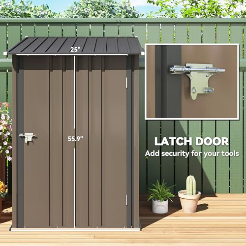 3.3' x 3.4' Outdoor Storage Shed Sloping Roof Lockable Door Brown