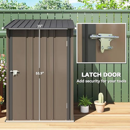 3.3' x 3.4' Outdoor Storage Shed Sloping Roof Lockable Door Brown