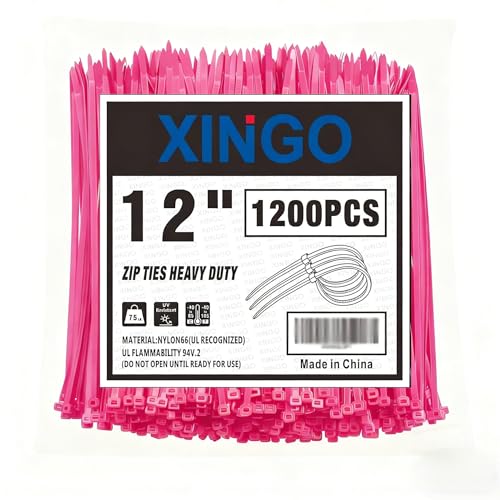 12 Inch Pink Zip Ties 1200 PCS (1200 Count)