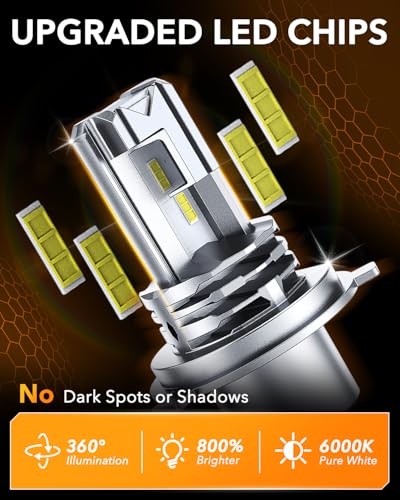 H4/9003/HB2 Bulb for Motorcycle Hi/Low Beam, 800% Brighter, 9003 Bulb 6000K Cool White, 1:1 Halogen Size, Plug and Play, Pack of 1