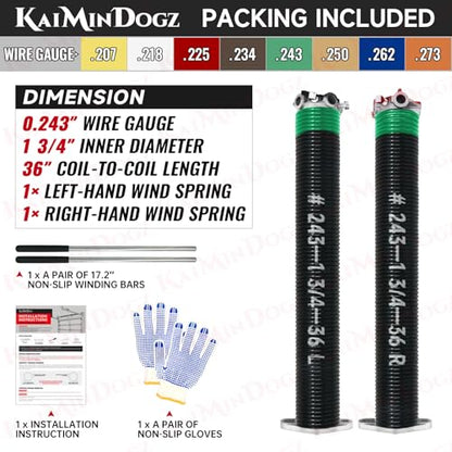 Pair of 1.75" Garage Door Torsion Springs Set with Non