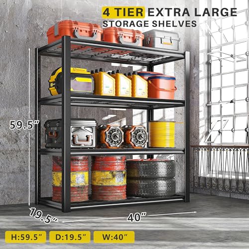 40" W Storage Shelves with Wire Mesh Panels for Garage Organization (4 Count)