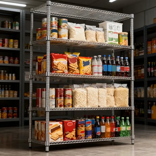 1750LBS 47.2" W 5 Tiers Shelf Steel Storage Shelves Metal Shelving Unit Steel Organizer Wire Rack for Home