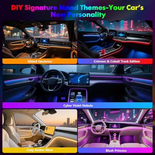 Dreamcolor Acrylic Interior Car Lights 6 in 1 RGB LED Strip Lights with APP Control 252 Color Modes DIY Fiber Optic Ambient Lighting Kits Music Car Neon Light Kits New Version