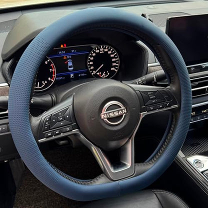 D Shaped Nappa Leather Steering Wheel Cover 14.5In