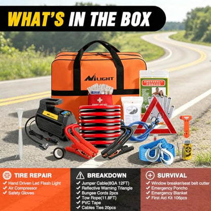 Car Roadside Emergency Kit with Jumper Cables Air Compressor