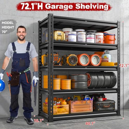 72.1" H Garage Shelving 2000LBS Storage Shelves Heavy Duty Metal Shelving 5 Tier Garage Storage Shelves for Commercial Warehouse Pantry Kitchen 72.1" H x 40.1" W x 18.1" D (5 Count)
