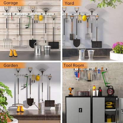 69'' Aluminum Alloy Garden Tool Organizer Wall Mount Garage Organizers and Storage with Hooks Tool Hangers for Shed Hooks for Shovel