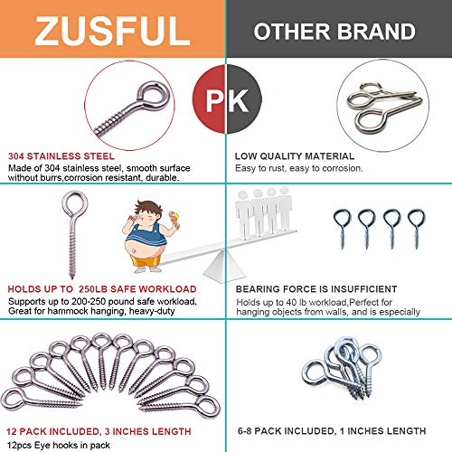 6 Pack 304 Stainless Steel Screw Eyes 3.2" (6 Count)