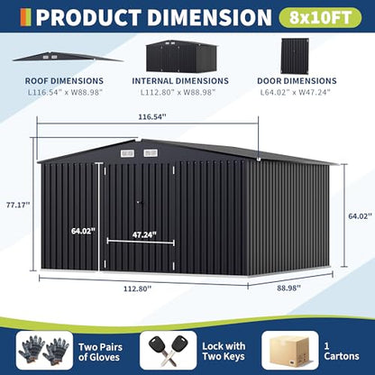 8x10 FT Metal Storage Sheds Outdoor