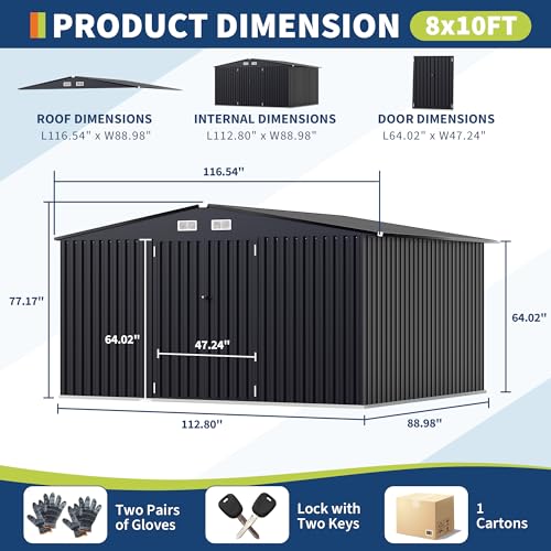 8x10 FT Metal Storage Sheds Outdoor
