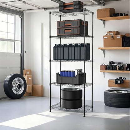 1250 lbs 5 Tier Shelf Metal Storage Shelves Wire Rack Closet Organizers with Wheel for Garage Kitchen Bathroom Laundry Black 13.7" D x 23.6" W x 62.4" H (5 Count)