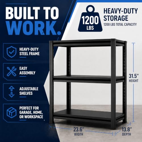 Garage Shelving 3 Tier Heavy Duty Boltless Storage Rack Adjustable