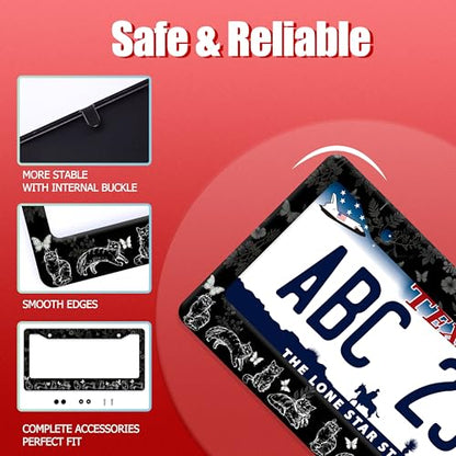 Black White Cats License Plate Frame Stainless Steel Cat License Holder