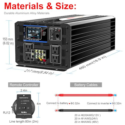 5000W Pure Sine Wave Inverter 12V DC to 120V AC Converter for Off