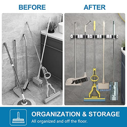 2 Pack Broom Holder Wall Mount Stainless Steel Mop Organizer (2 Count)